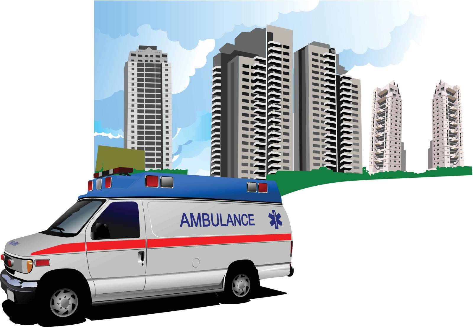 Dormitory and ambulance. Vector illustration by leonido