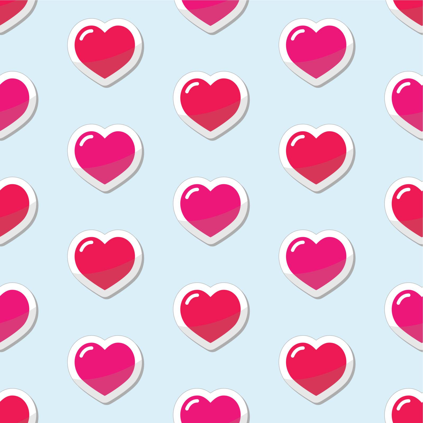 Red and pink hearts on blue background wallpaper