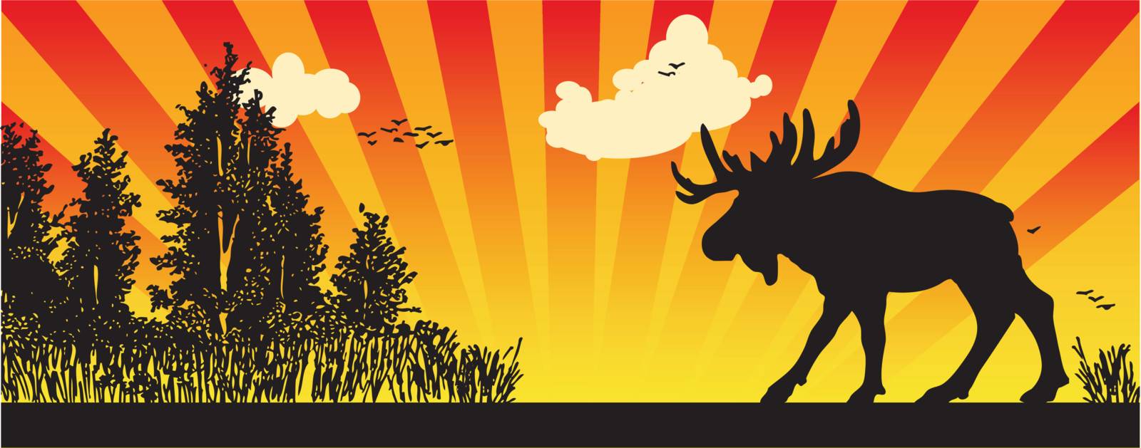 Moose in the woods, creative vector illustration of hunting.