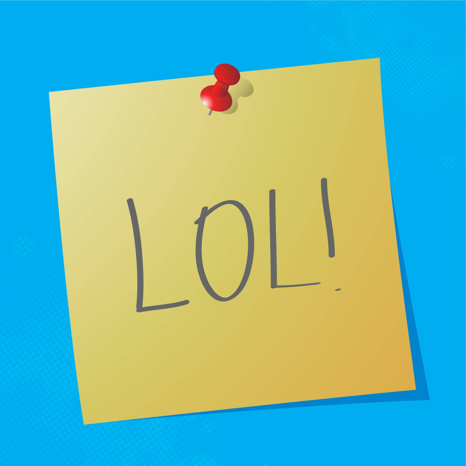 "lol" handwritten acronym message on sticky paper, eps10 vector illustration