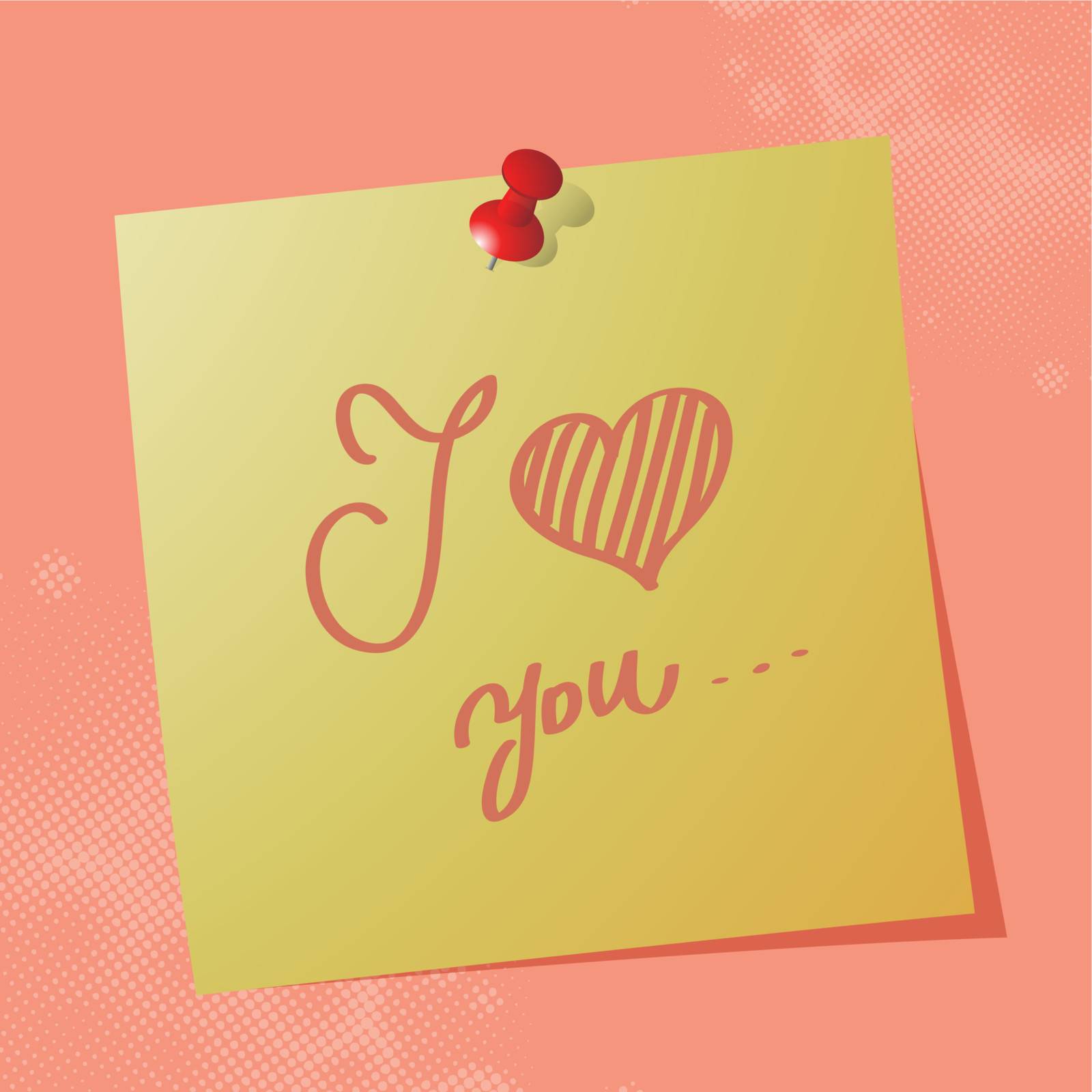 "I love you" handwritten message on sticky paper, eps10 vector illustration