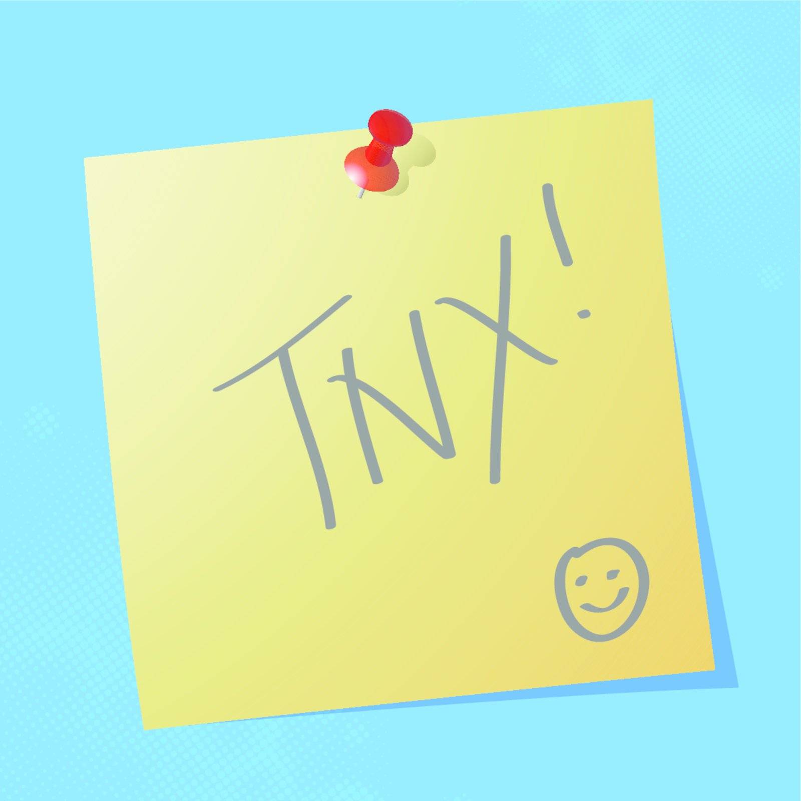 "tnx" handwritten acronym message on sticky paper, eps10 vector illustration