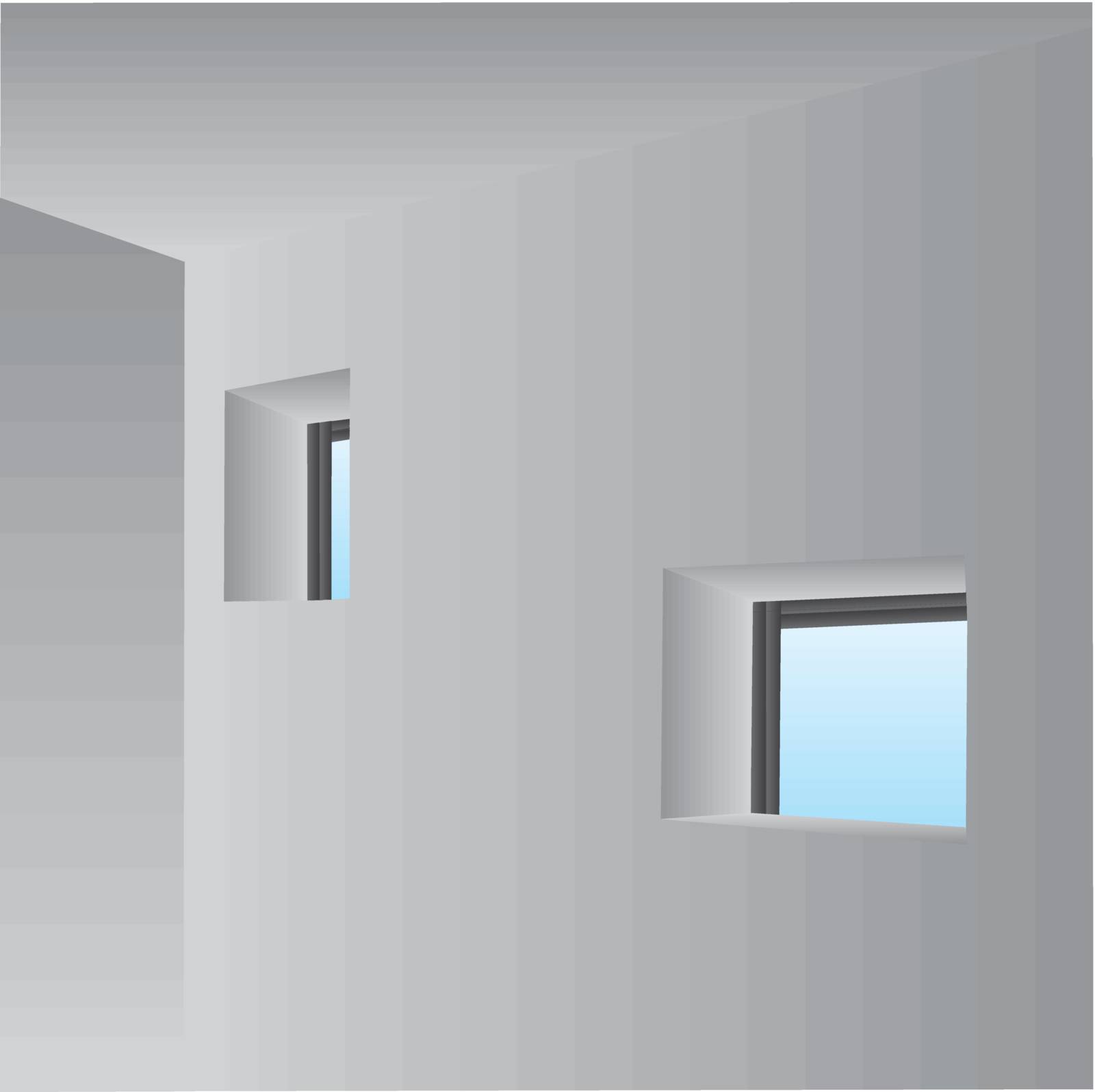 Concrete wall with small windows. Vector illustration.