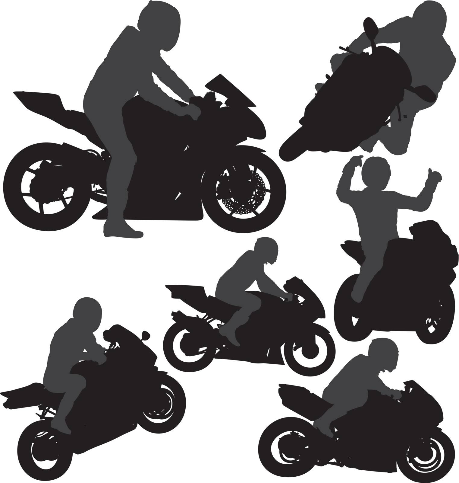 Motorcycle rider silhouettes set. Layered and fully editable