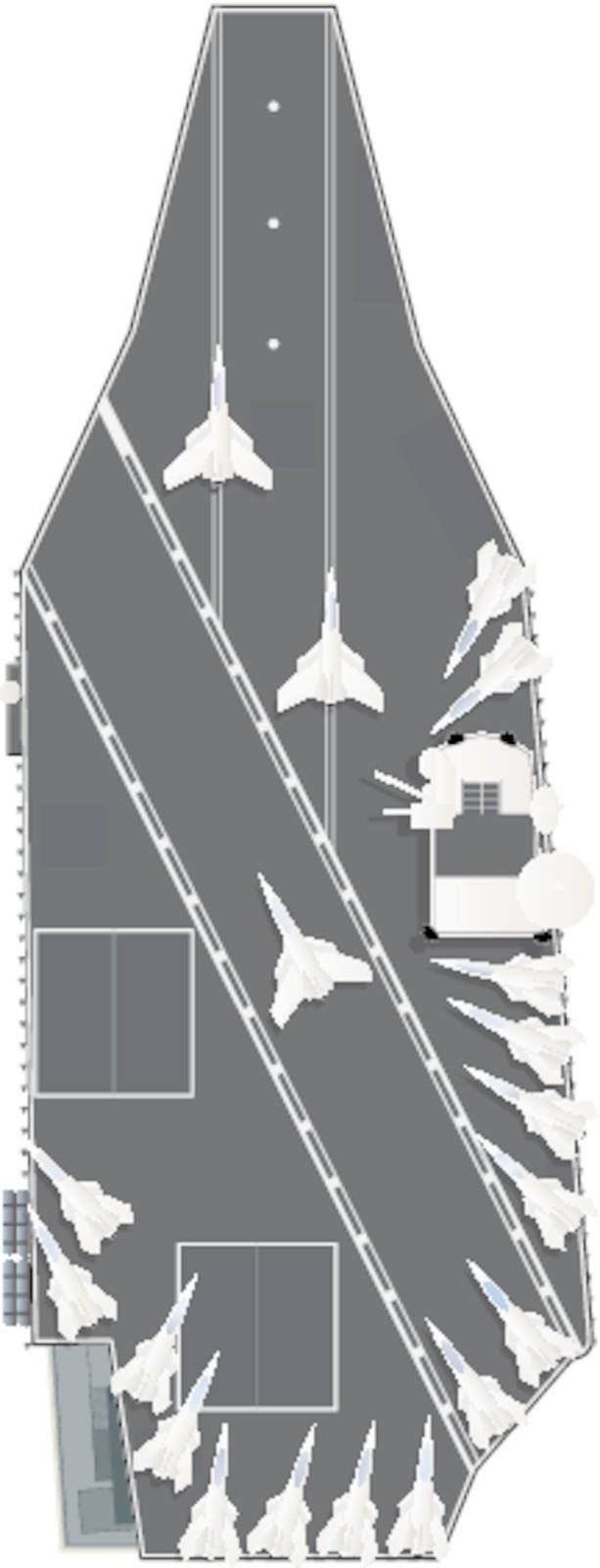Drawing of a aircraft carrier with fighter planes on deck.