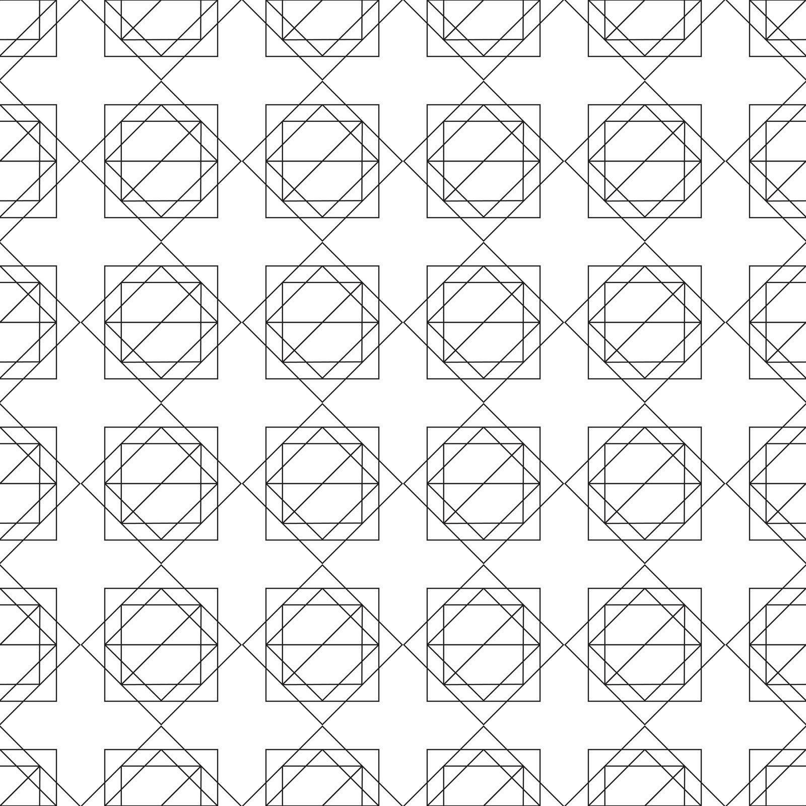 Black and white simple geometric seamless pattern. Repeating texture with square and triangular shapes.