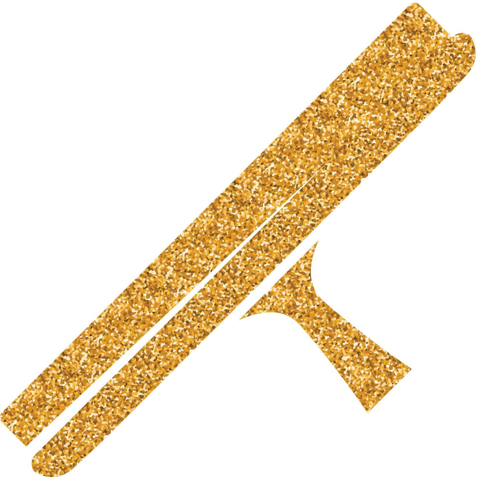 Glass scraper icon in gold glitter texture. Sparkle luxury style vector illustration.
