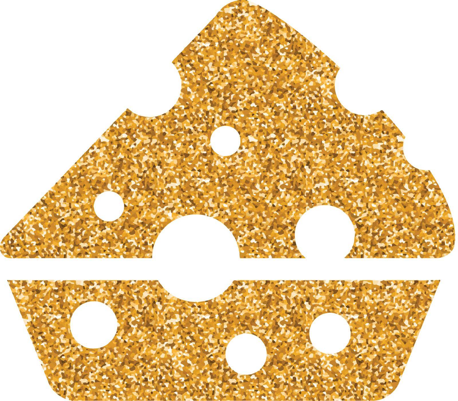 Cheese icon in gold glitter texture. Sparkle luxury style vector illustration.