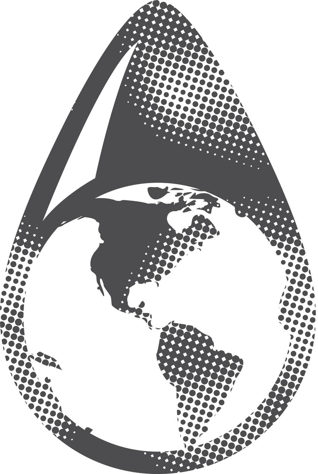 Earth water drop icon in halftone style. Black and white monochrome vector illustration.