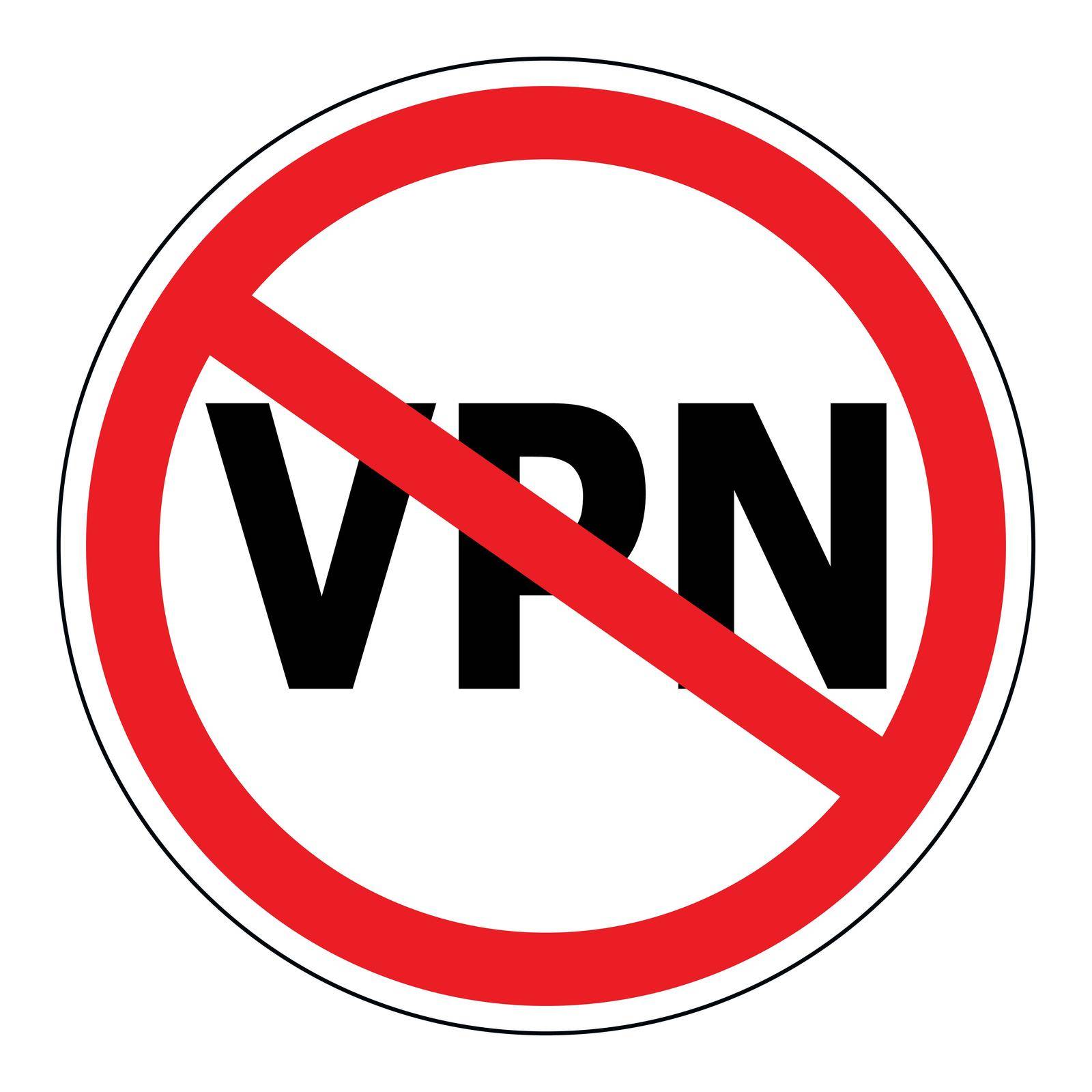 Sign prohibiting the use Anonymizer service VPN, sign vector red crossed out circle the word VPN, Virtual Private Network by koksikoks