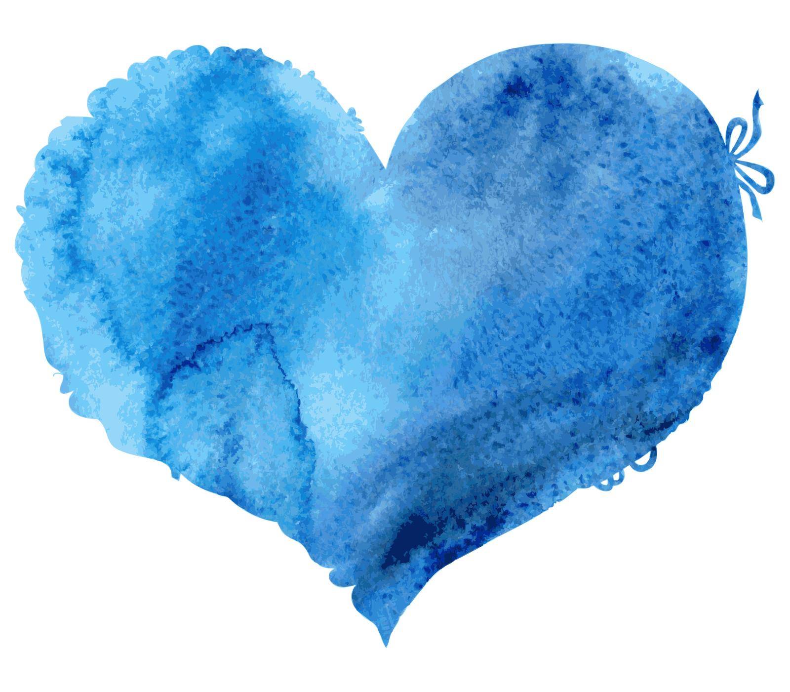 watercolor blue heart with light and shade, painted by hand