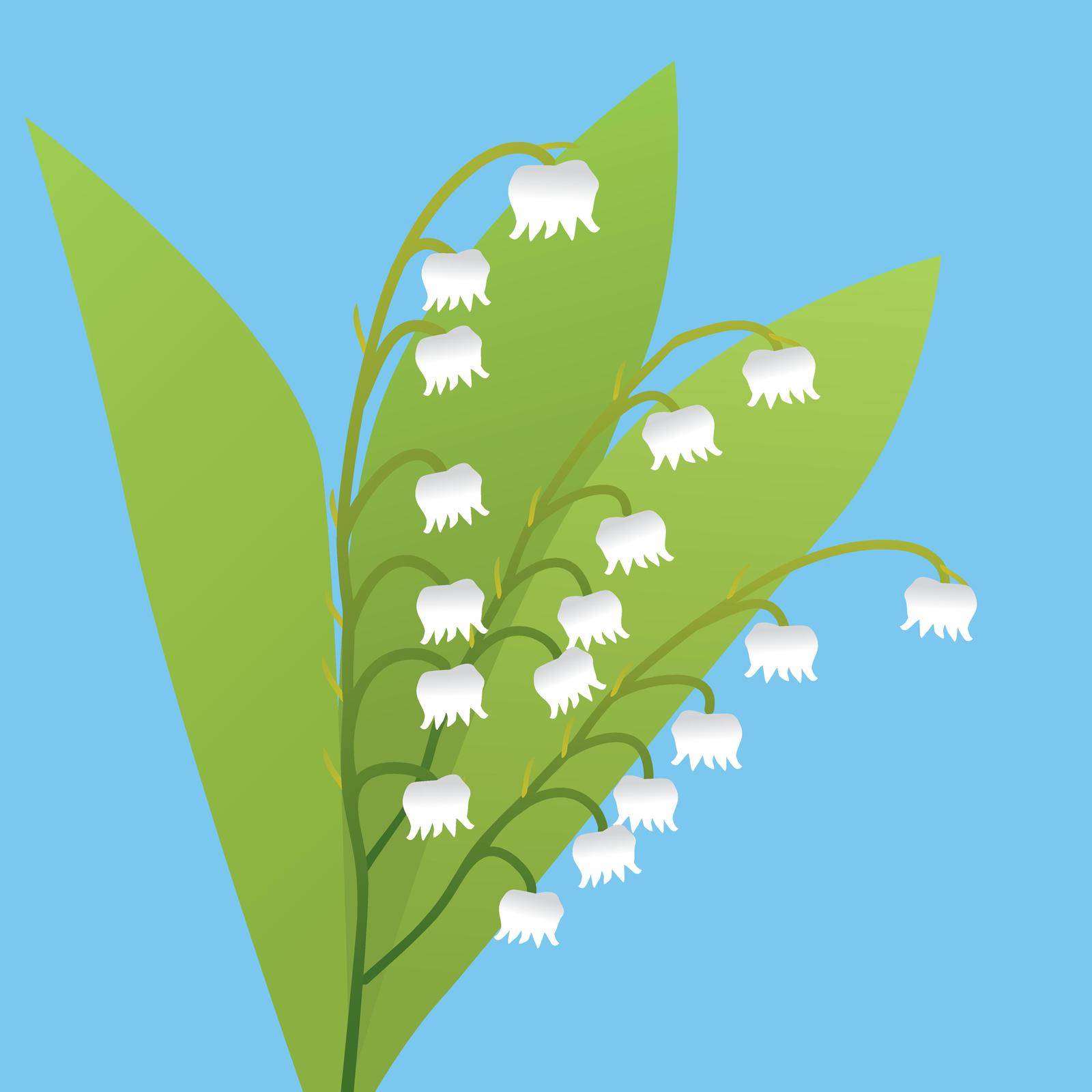 A vector illustration of a bunch of lily of the valley. The background is blue.