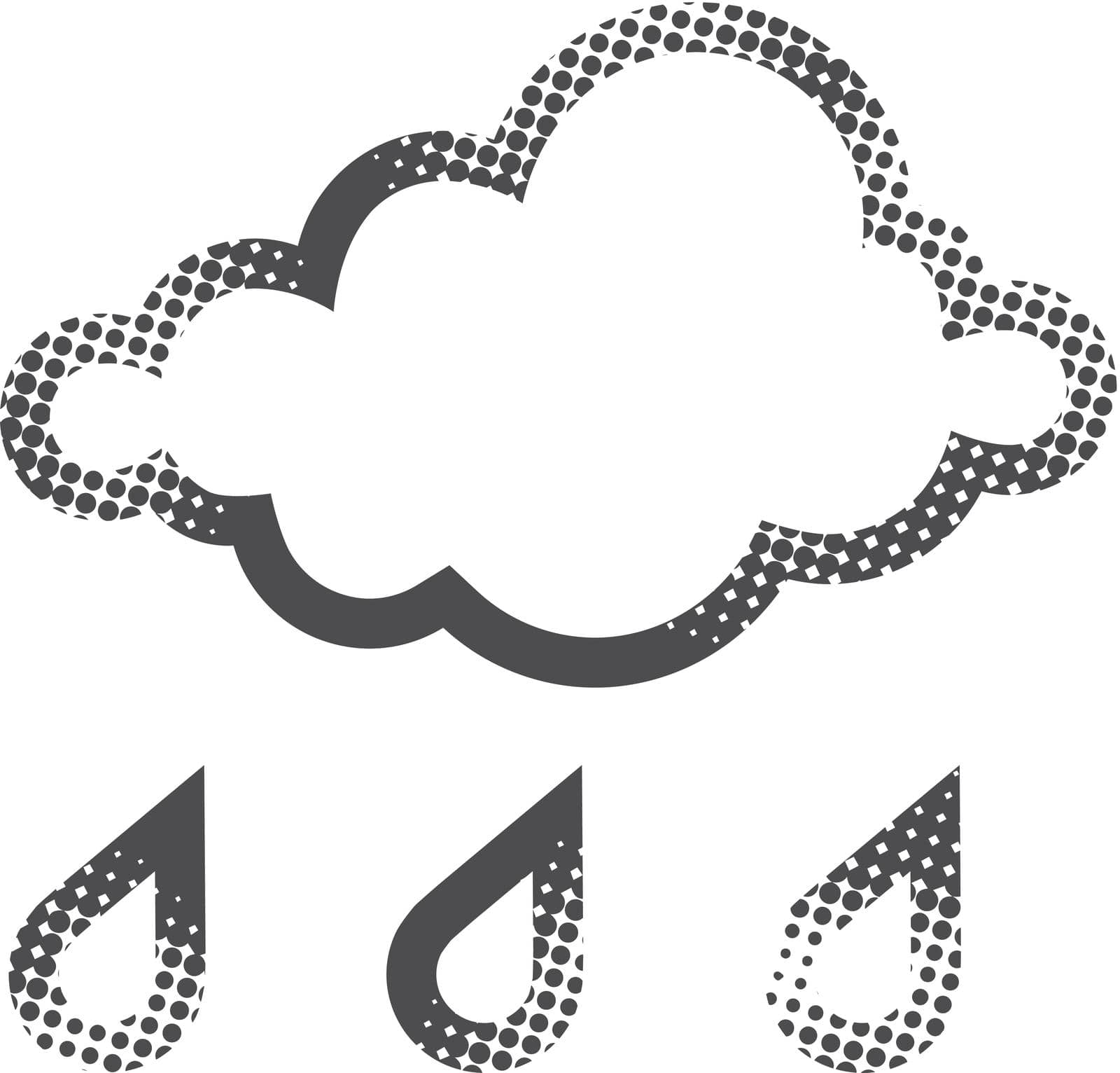 Rainy icon in halftone style. Black and white monochrome vector illustration.