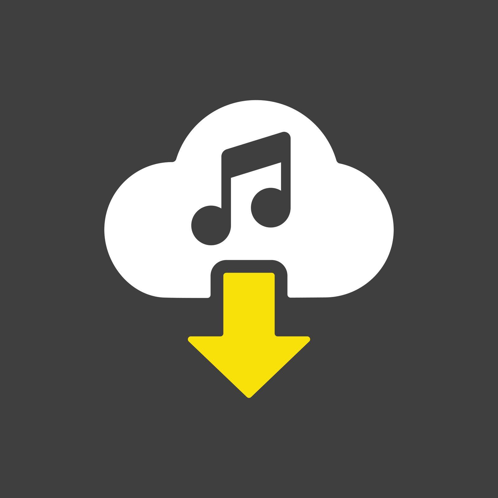 Cloud download music glyph icon vector icon on dark background. Music sign. Graph symbol for music and sound web site and apps design, logo, app, UI