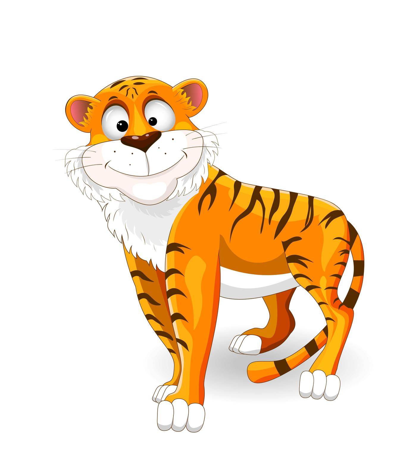 Cartoon smiling tiger on a white background.


