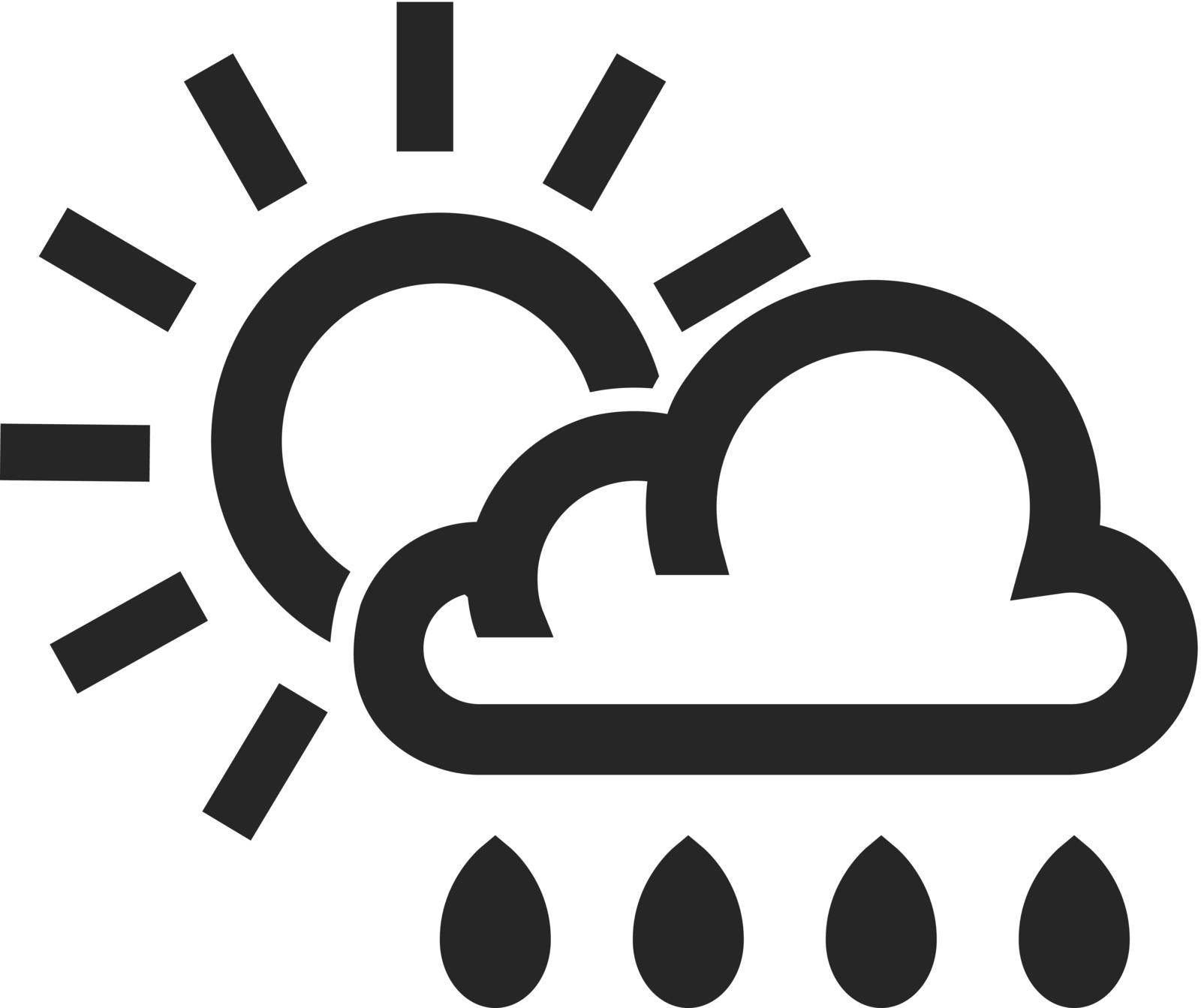 Rainy icon in thick outline style. Black and white monochrome vector illustration.