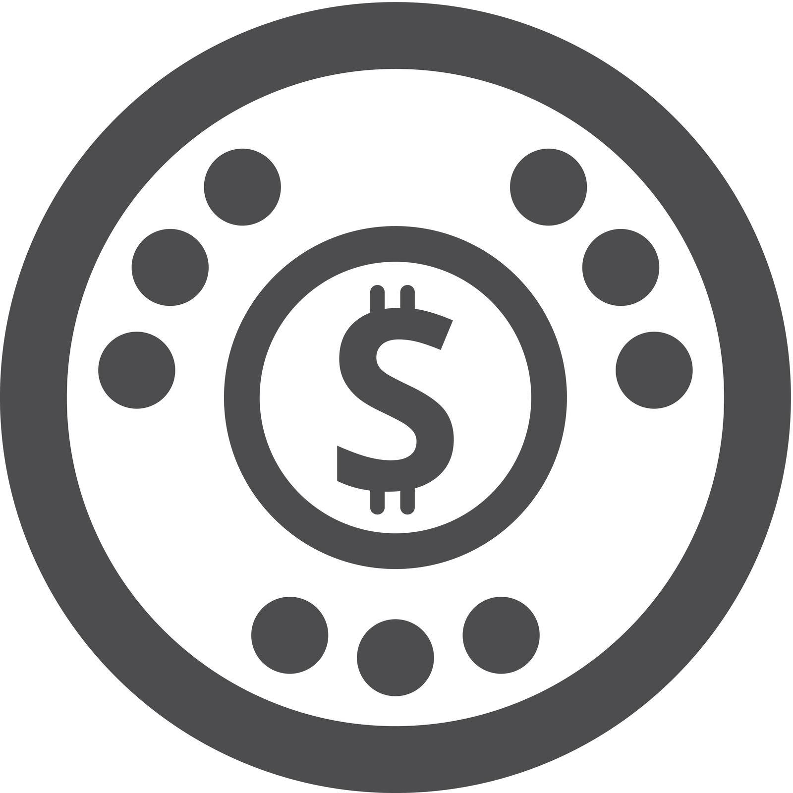 Gambling coin icon in thick outline style. Black and white monochrome vector illustration.