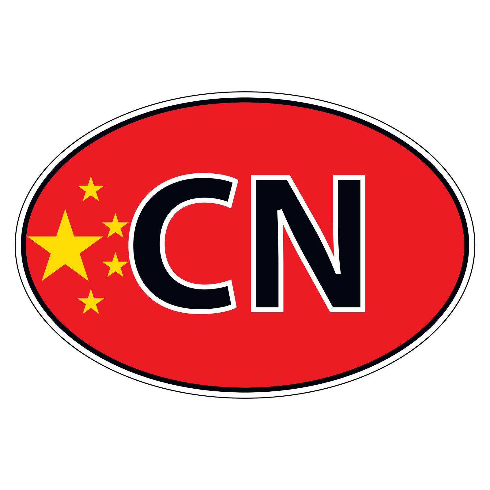 Sticker on car, flag of China with the inscription CN vector for print or website design for language buttons