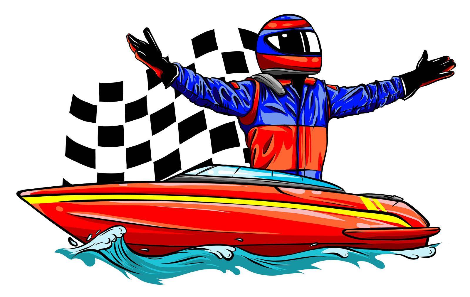 Racing boat. Top view. Vector illustration. Applique with realistic shadows. by dean