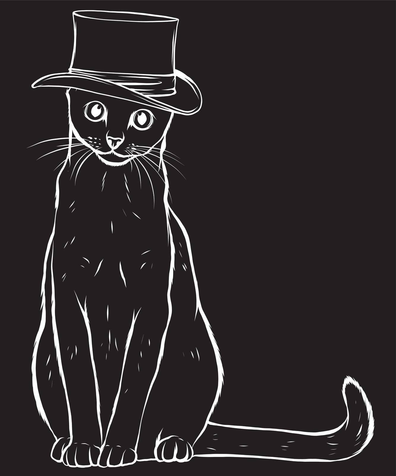 Cat gentleman in a hat in black background by dean