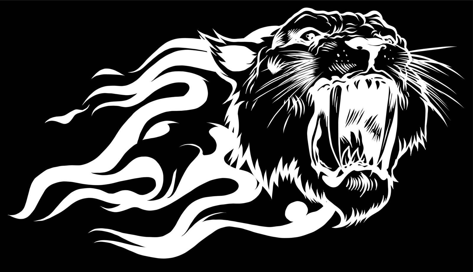 Jaguar or cougar predator head flame in black background. Vector illustration. by dean