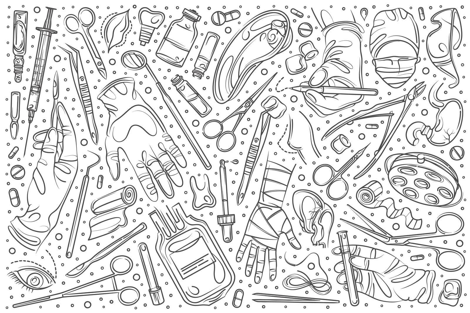 Hand drawn set doodle vector illustration background