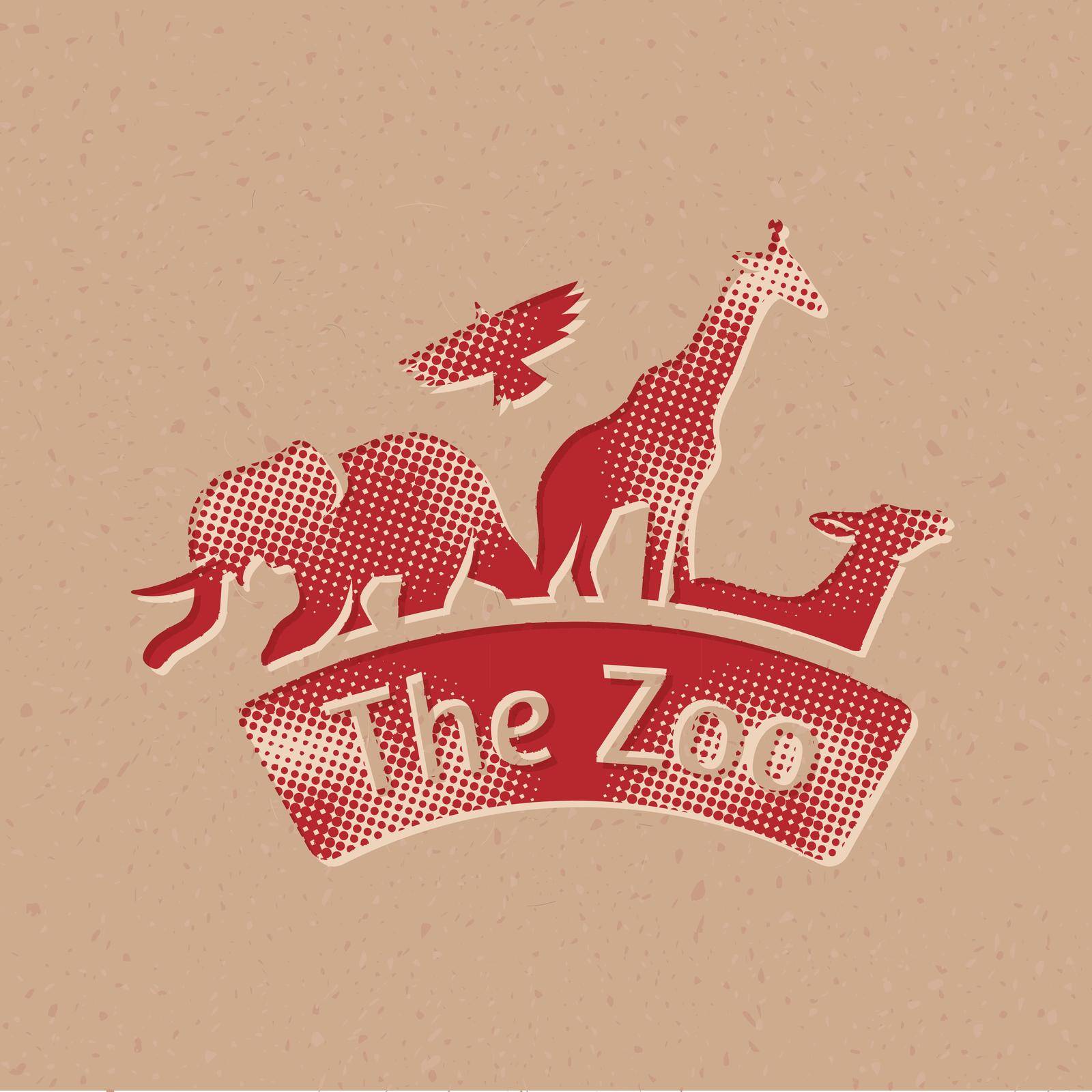 Zoo gate icon in halftone style. Grunge background vector illustration.