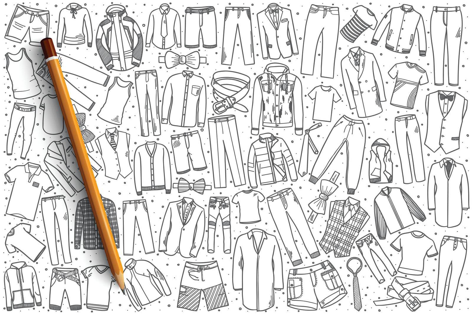 Hand drawn men's clothing vector doodle set background
