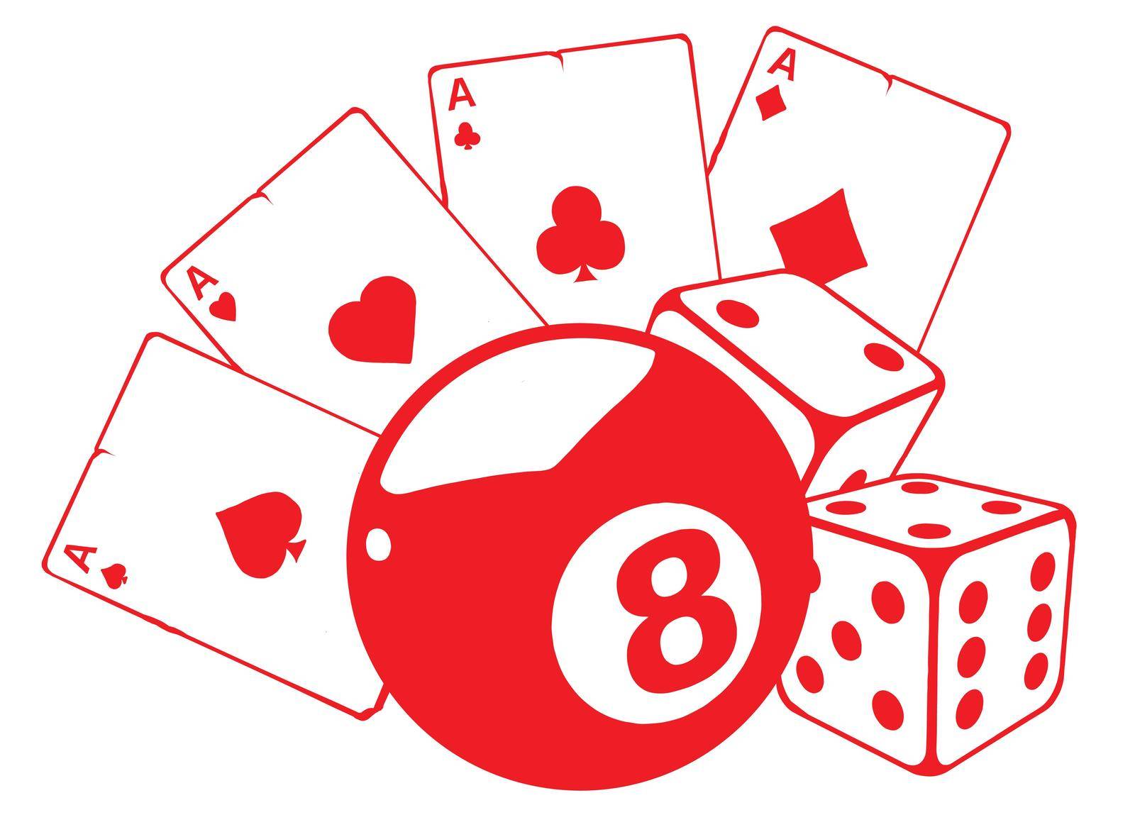 aces playing cards with number eight ball isolated on white background by dean