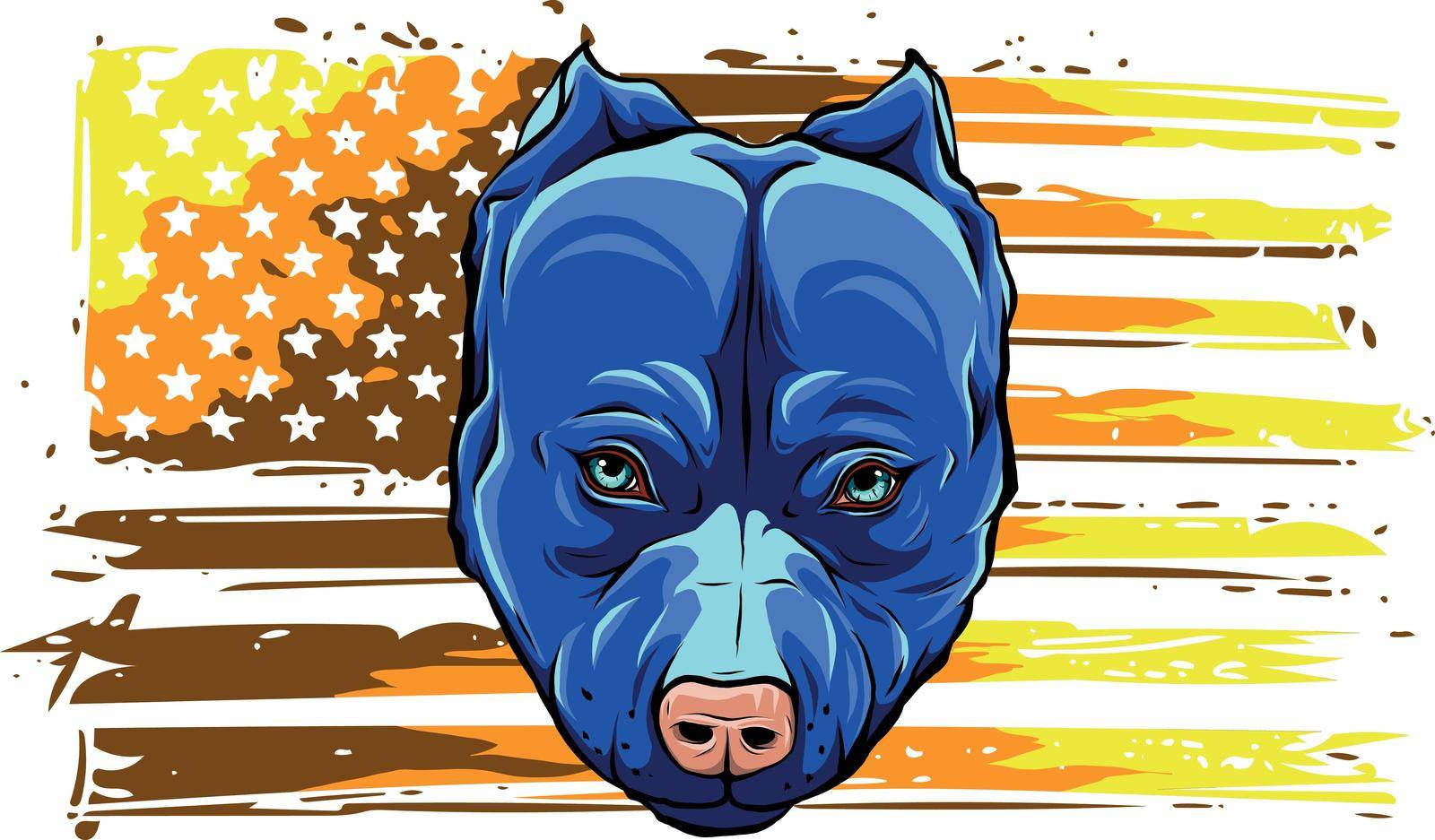 Head of Aggressive Bully Dog with american flag by dean