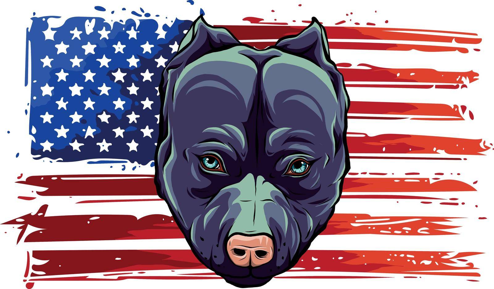 Head of Aggressive Bully Dog with american flag by dean