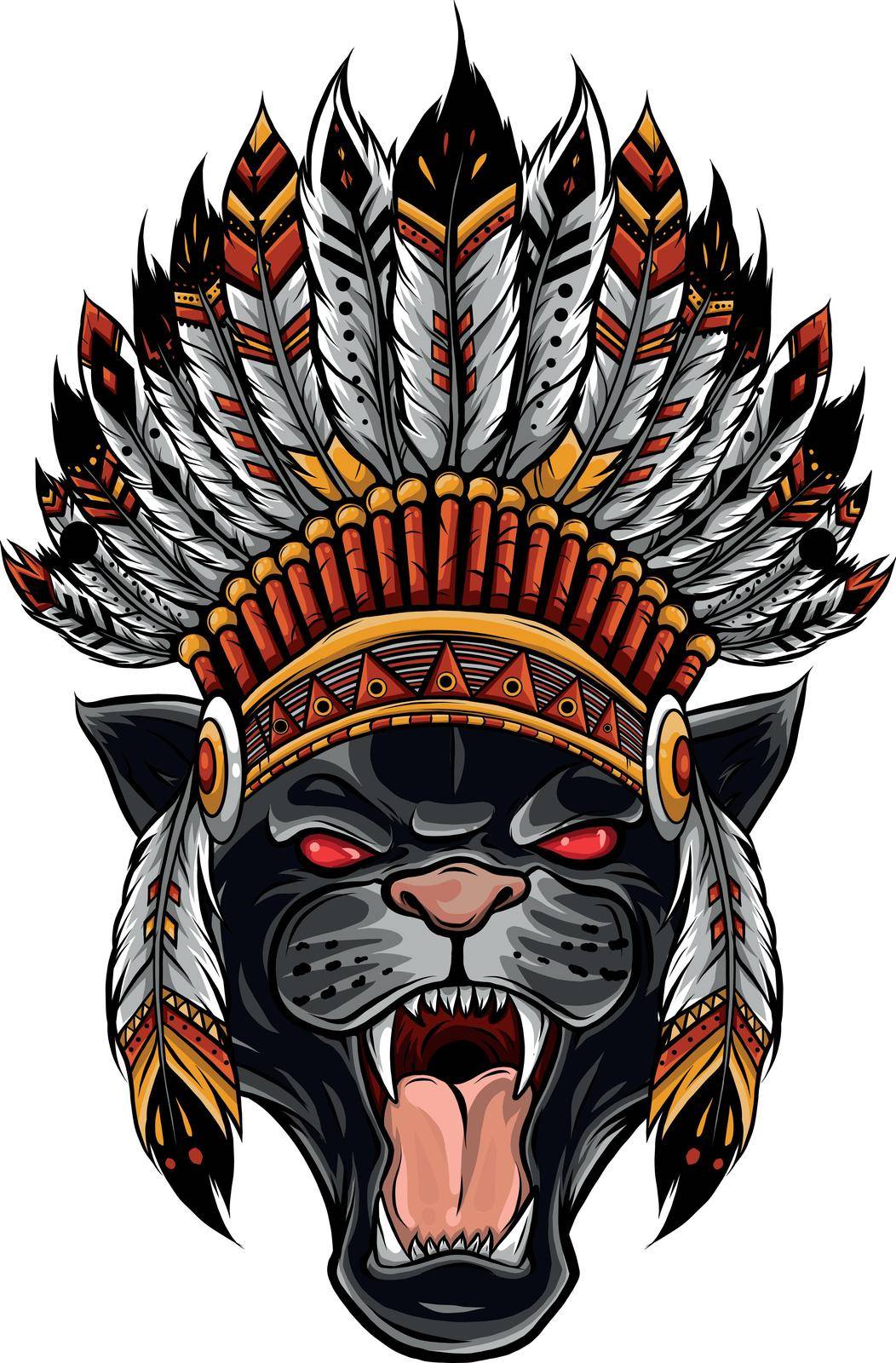 feline with native American Indian chief headdress.