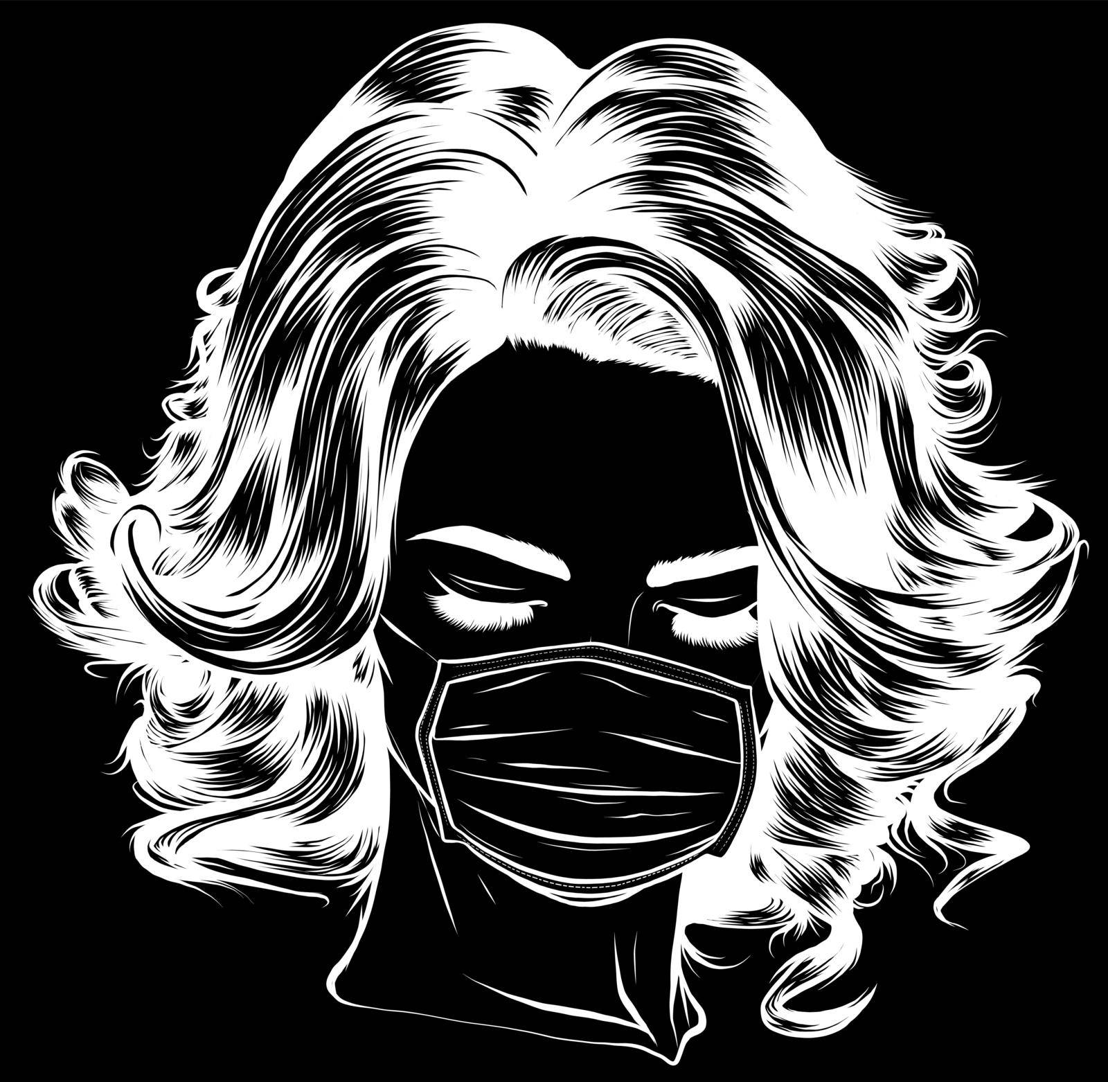 Woman wearing disposable medical surgical face mask. Vector