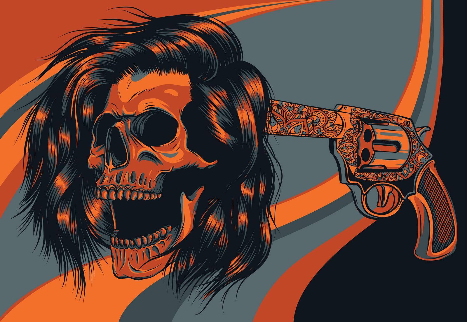 vector illustration suicide skull with gun and blood by dean