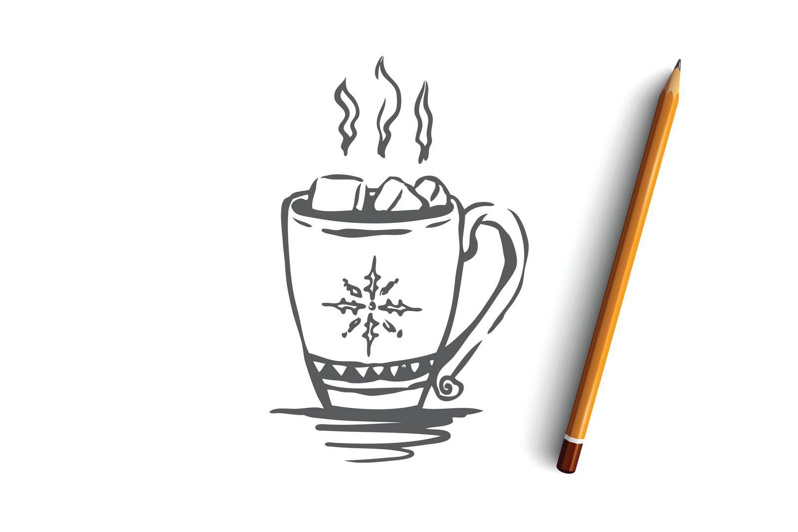 New year, cup, holiday, mug, drink concept. Hand drawn mug with hot drink concept sketch. Isolated vector illustration.