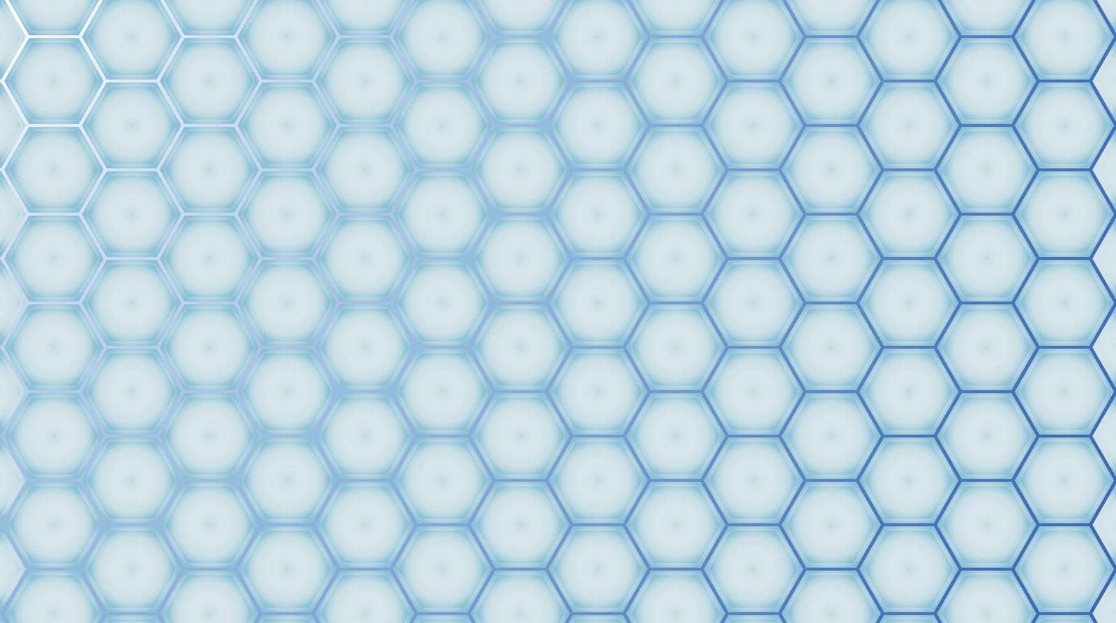 A cold blue honeycomb with a light blue glow gett stronger from left to right