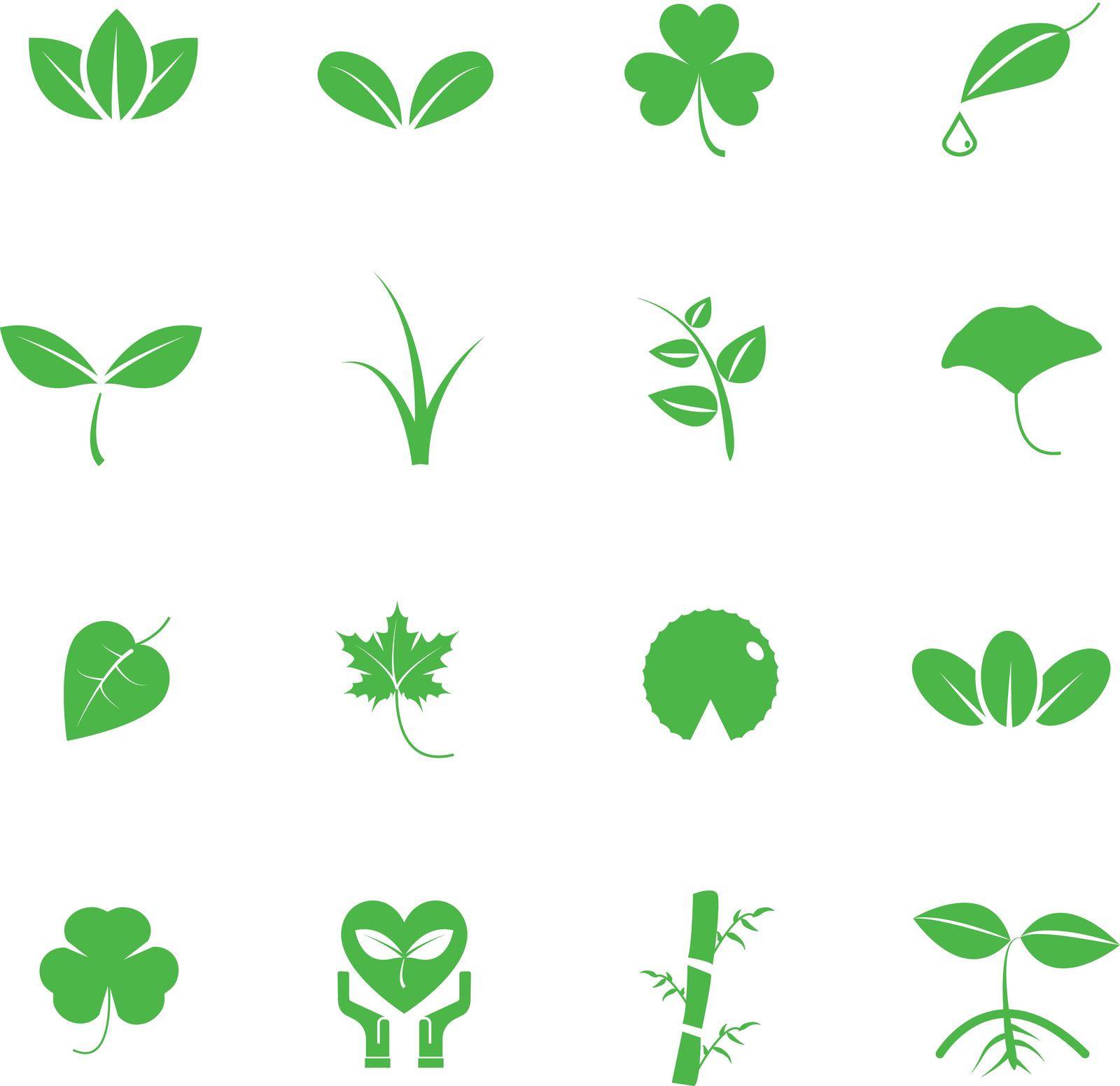 Plant and leaf vector icon set. Nature and Geology concept. Energy saving concept. Isolated white background