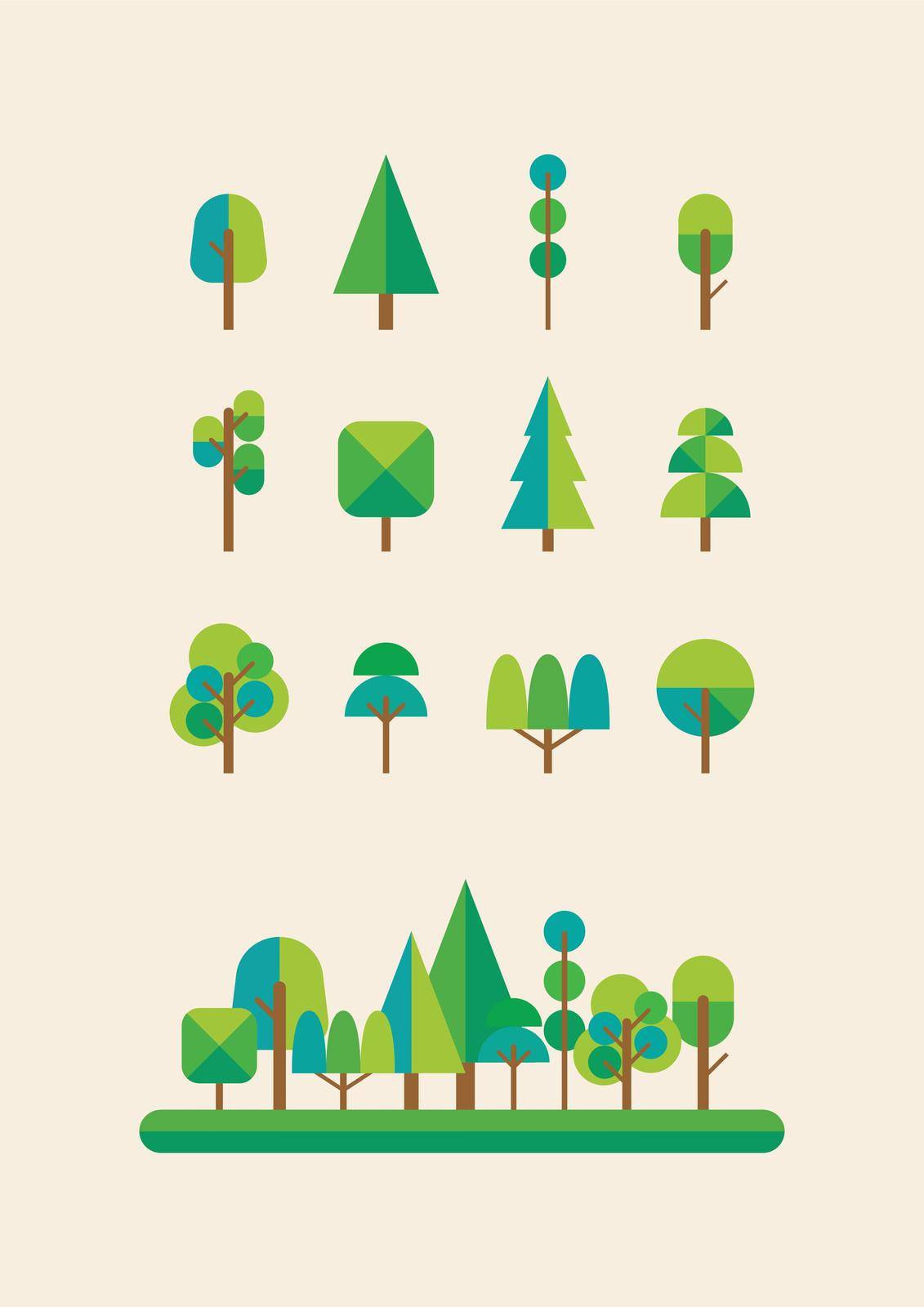 2d view of trees forest. Vector illustration