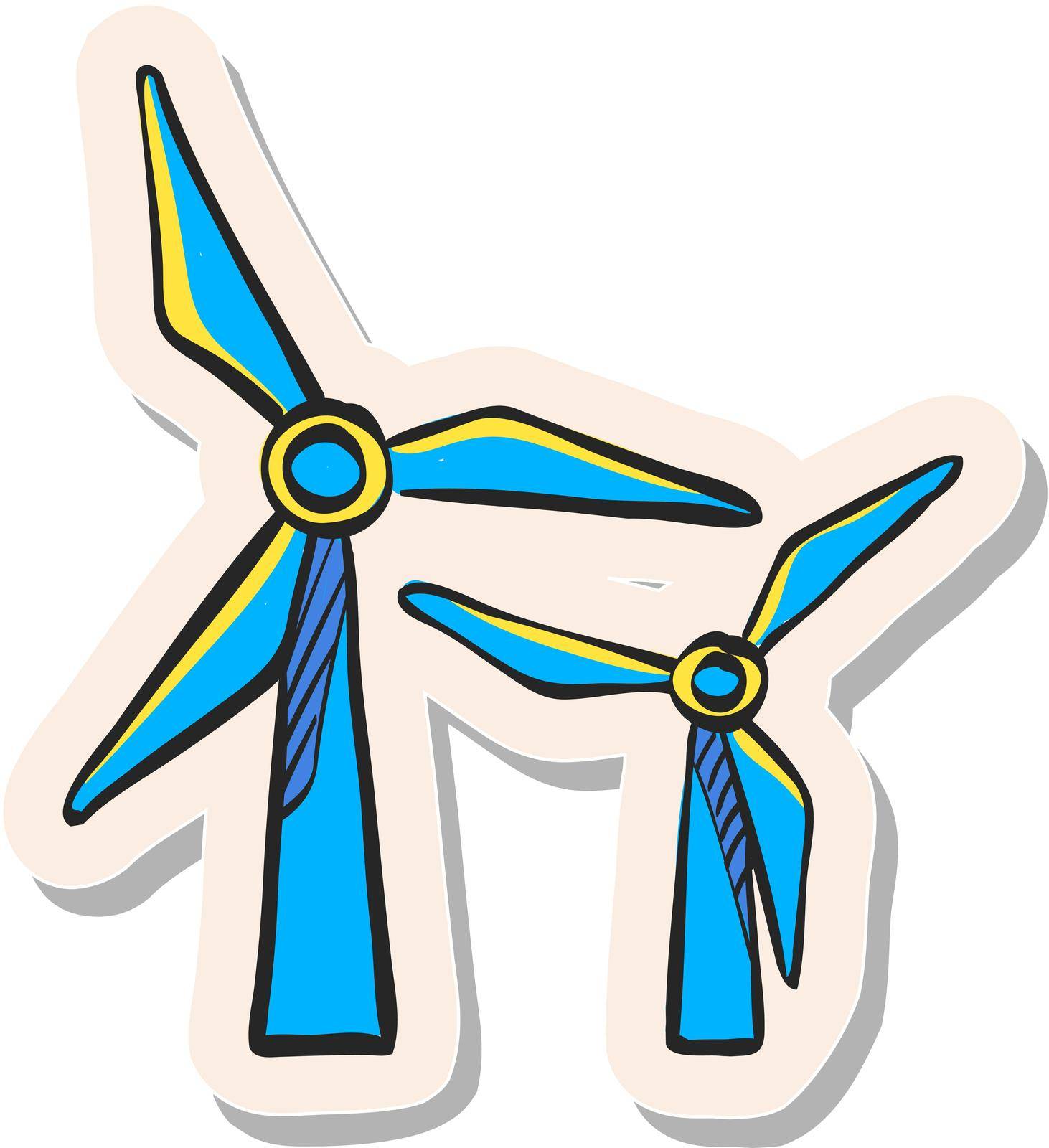 Hand drawn Wind turbine icon in sticker style vector illustration