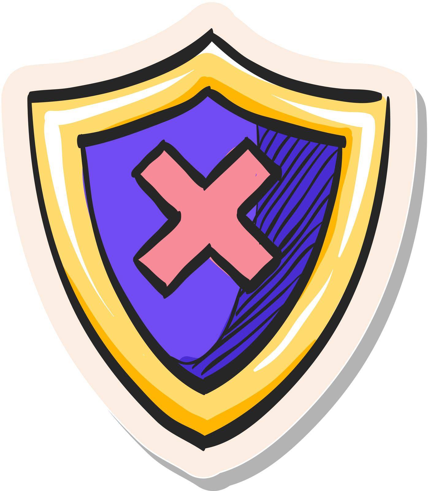Hand drawn Shield icon in sticker style vector illustration