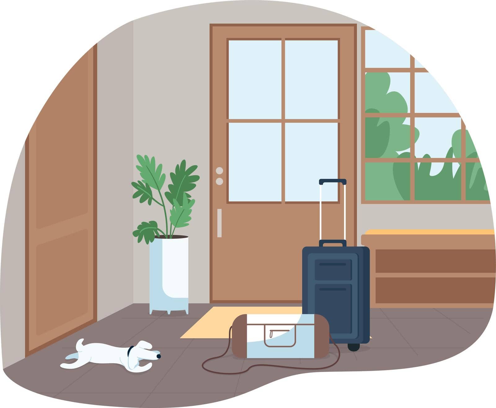 Hallway with baggage for family trip 2D vector web banner, poster by ntl