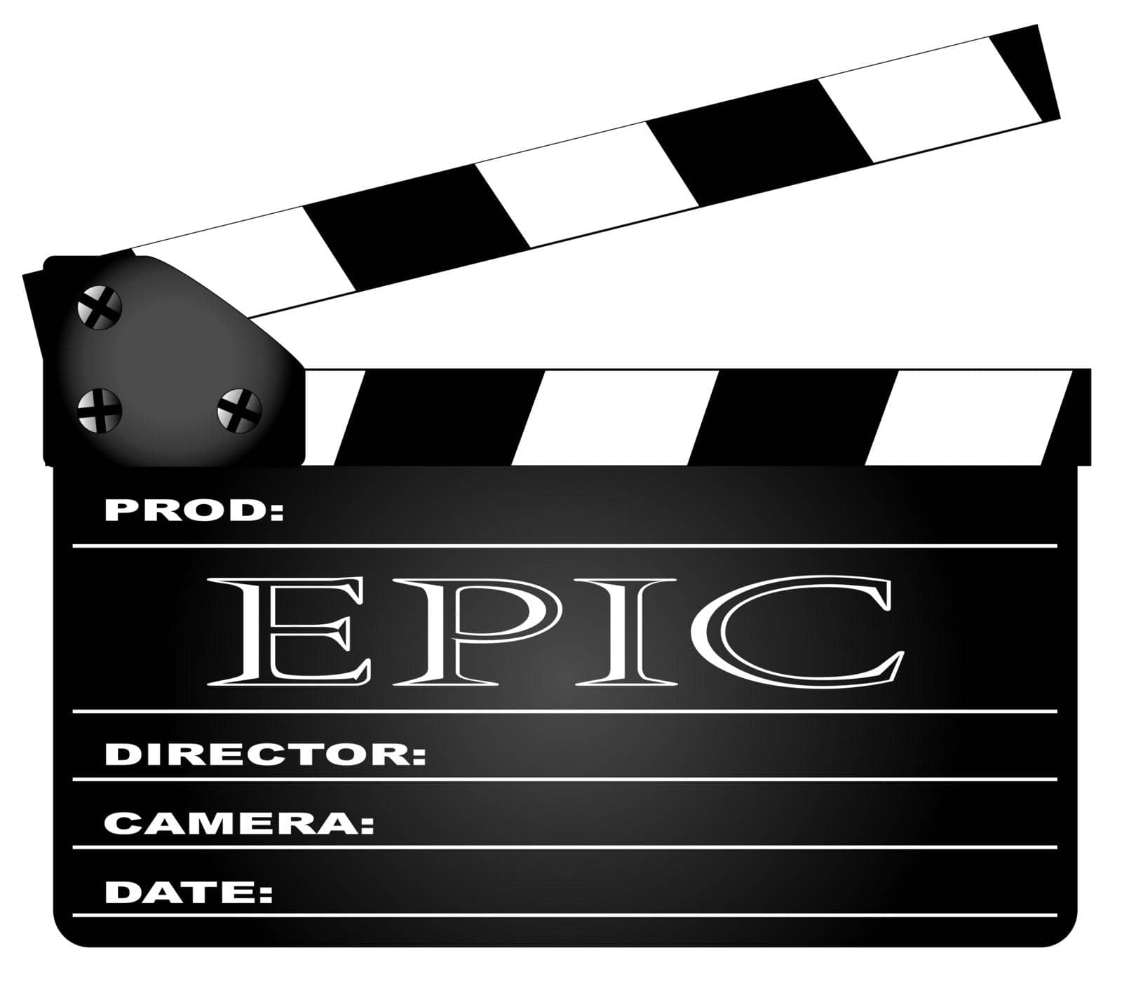 A typical movie clapperboard with the legend Epic isolated on white.