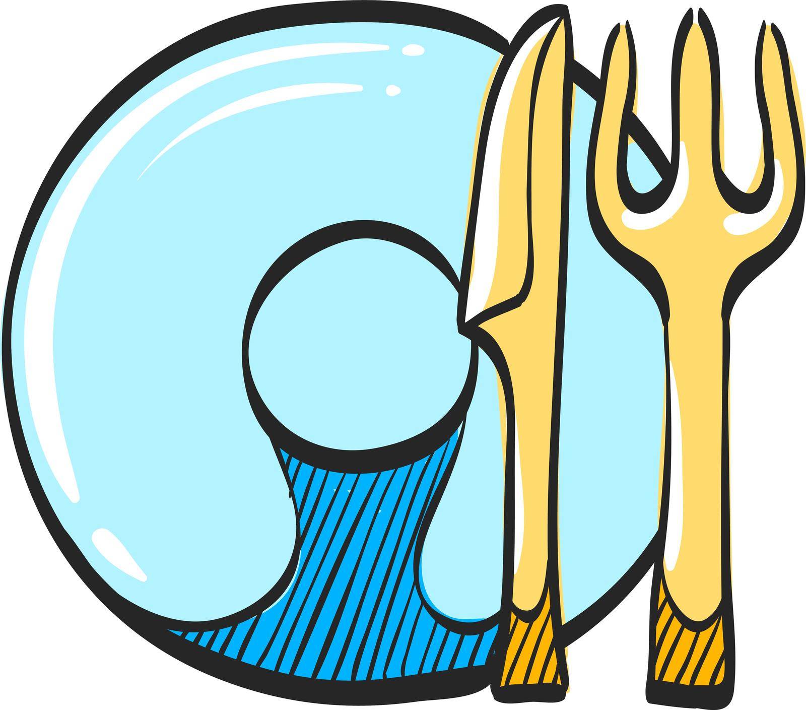 Dishes icon in color drawing. Spoon fork dinner supper breakfast eating by puruan