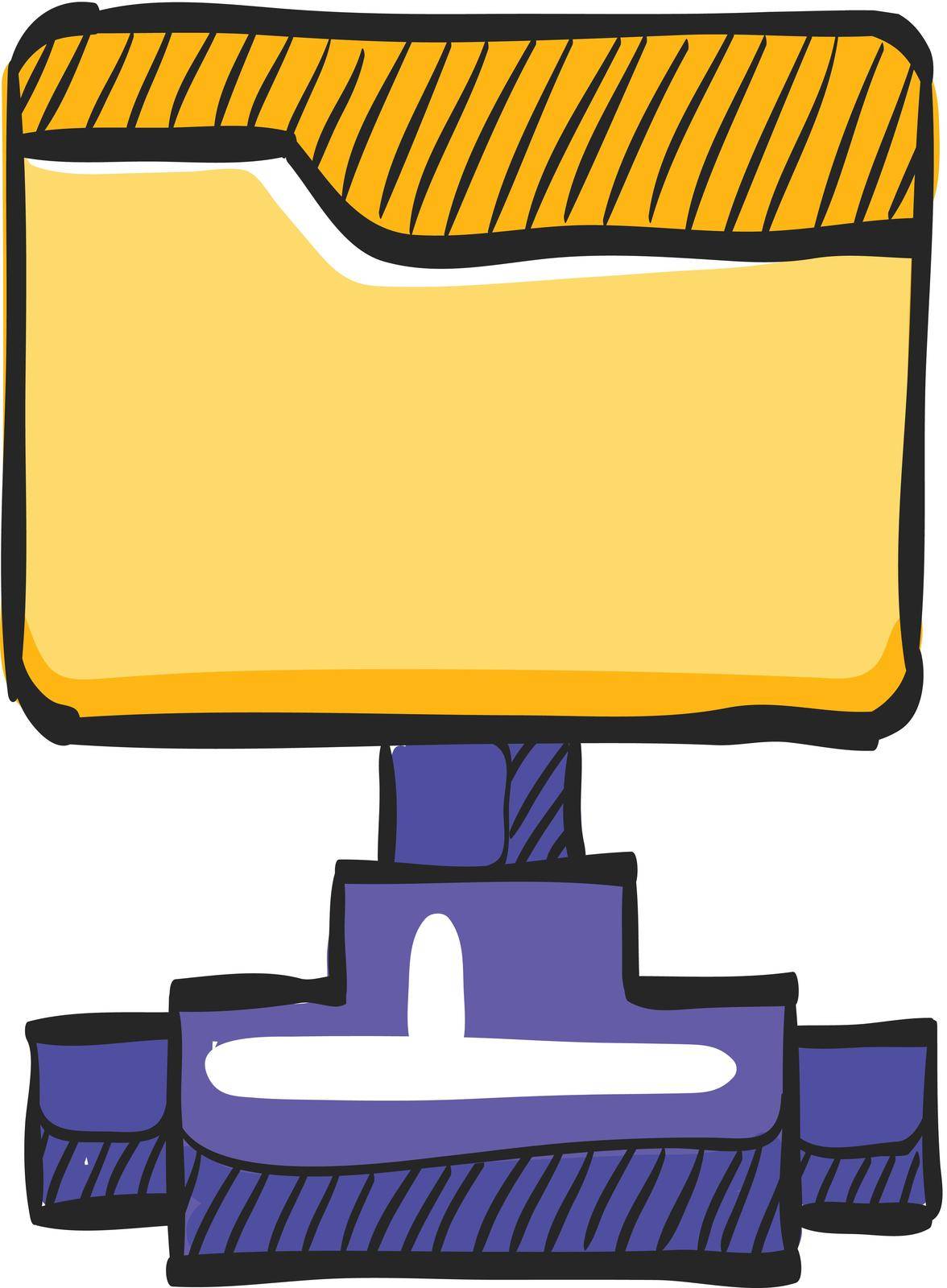 Shared folder icon in color drawing. Computer network, file sharing 