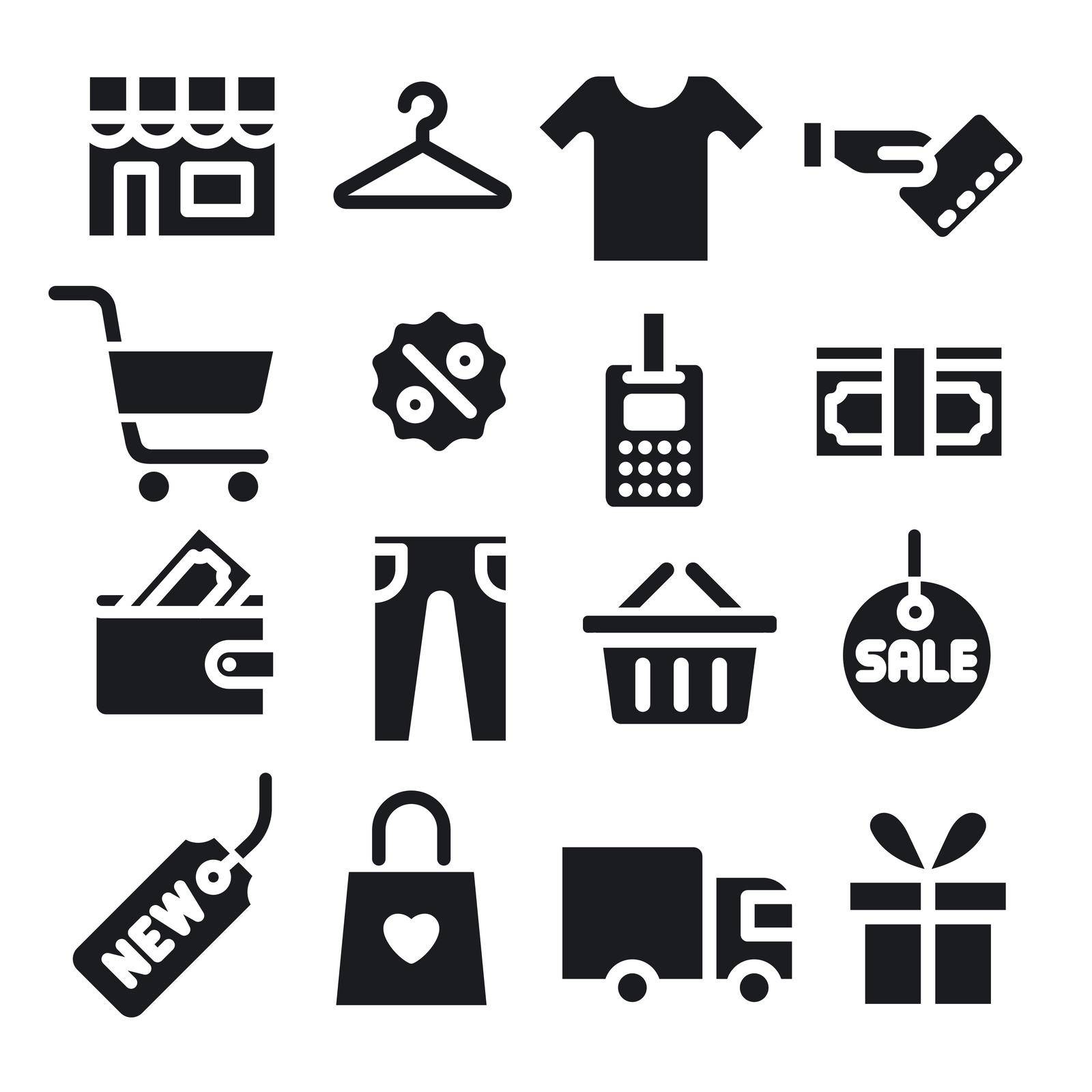 illustration of the set shopping and sale icons black and white color