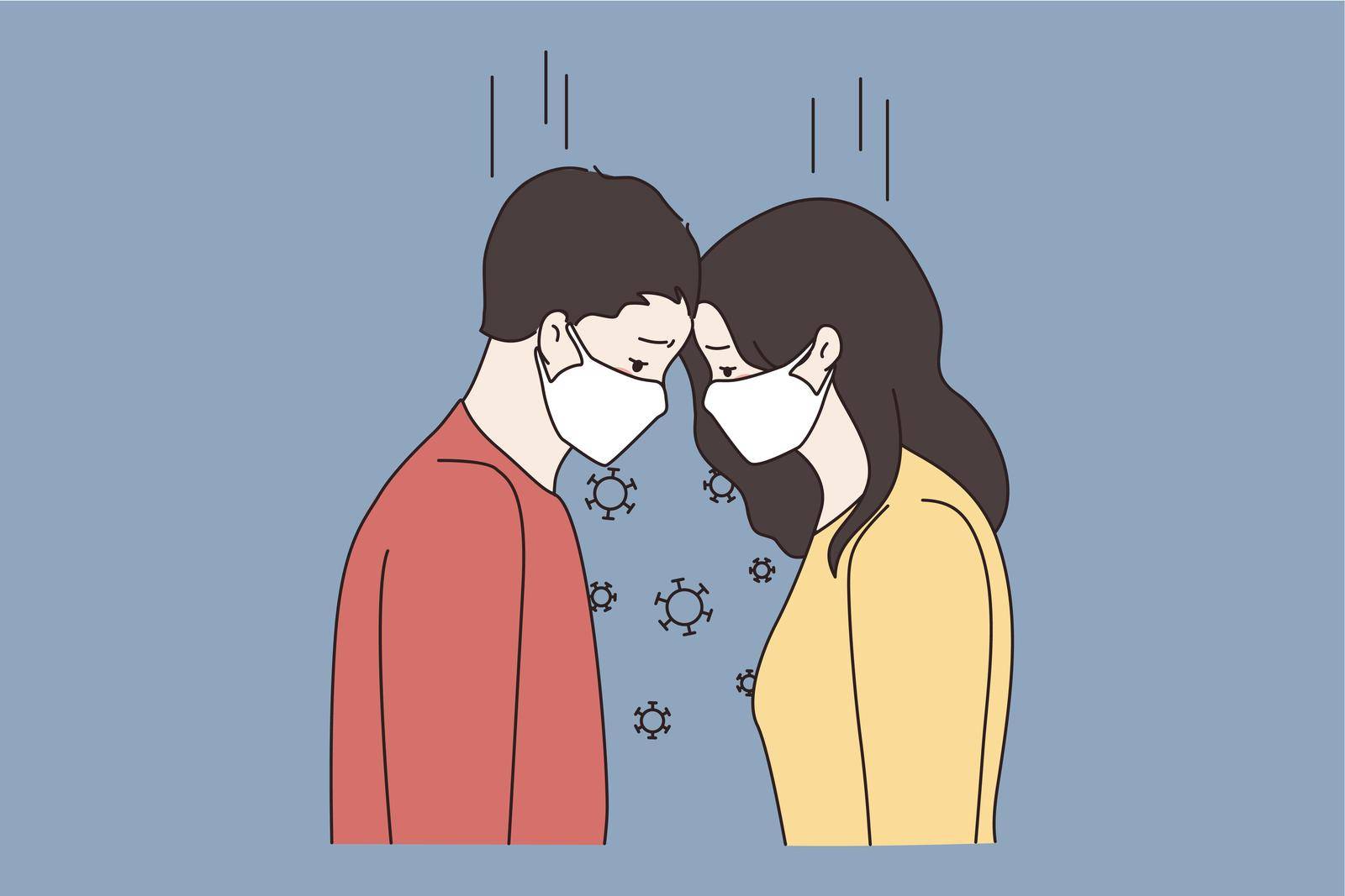 Couple in facial masks during corona pandemics by Vasilyeva