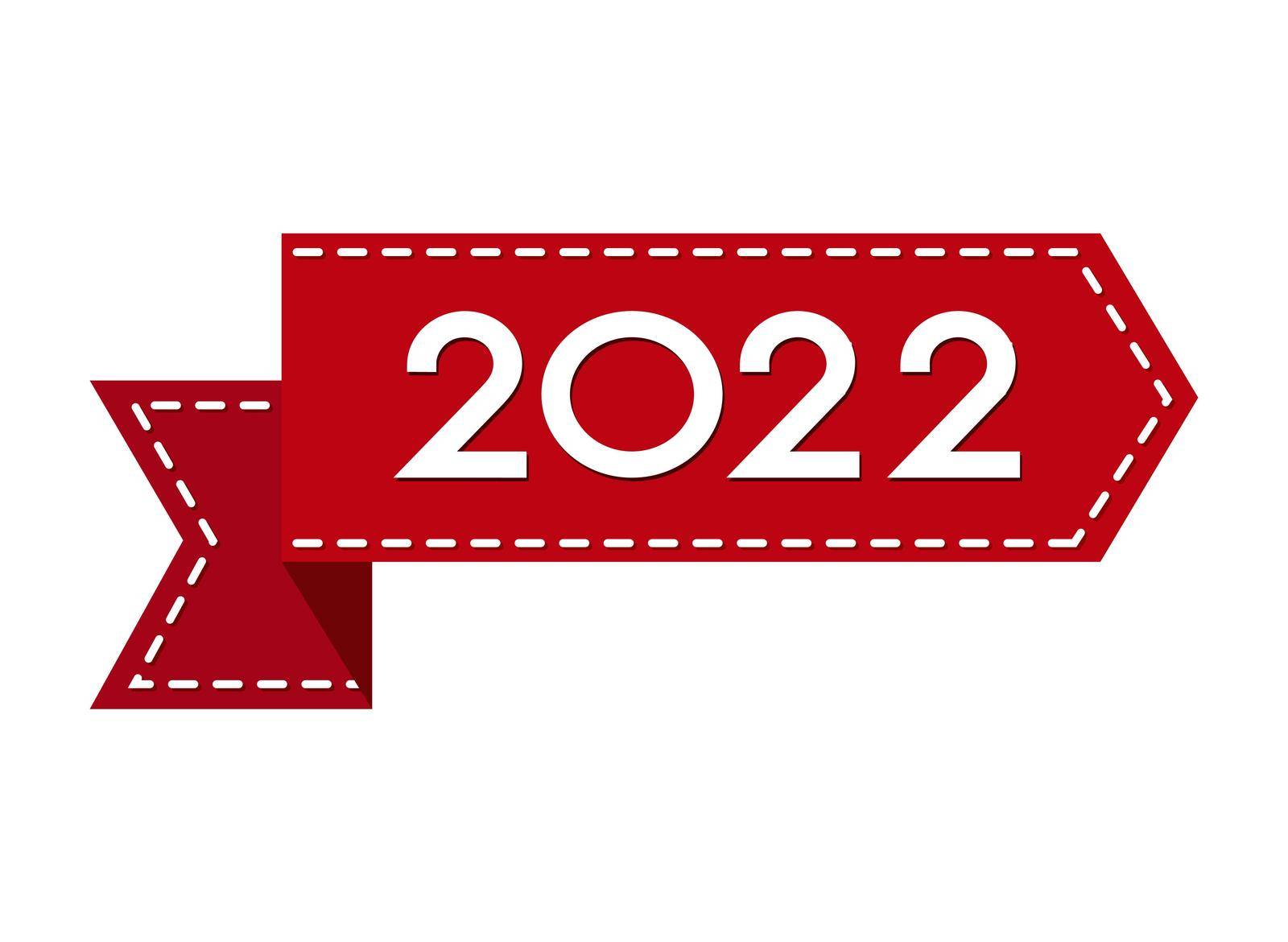 A red ribbon with the number 2022. The new year is 2022. Merry Christmas and Happy New Year. Vector illustration.
