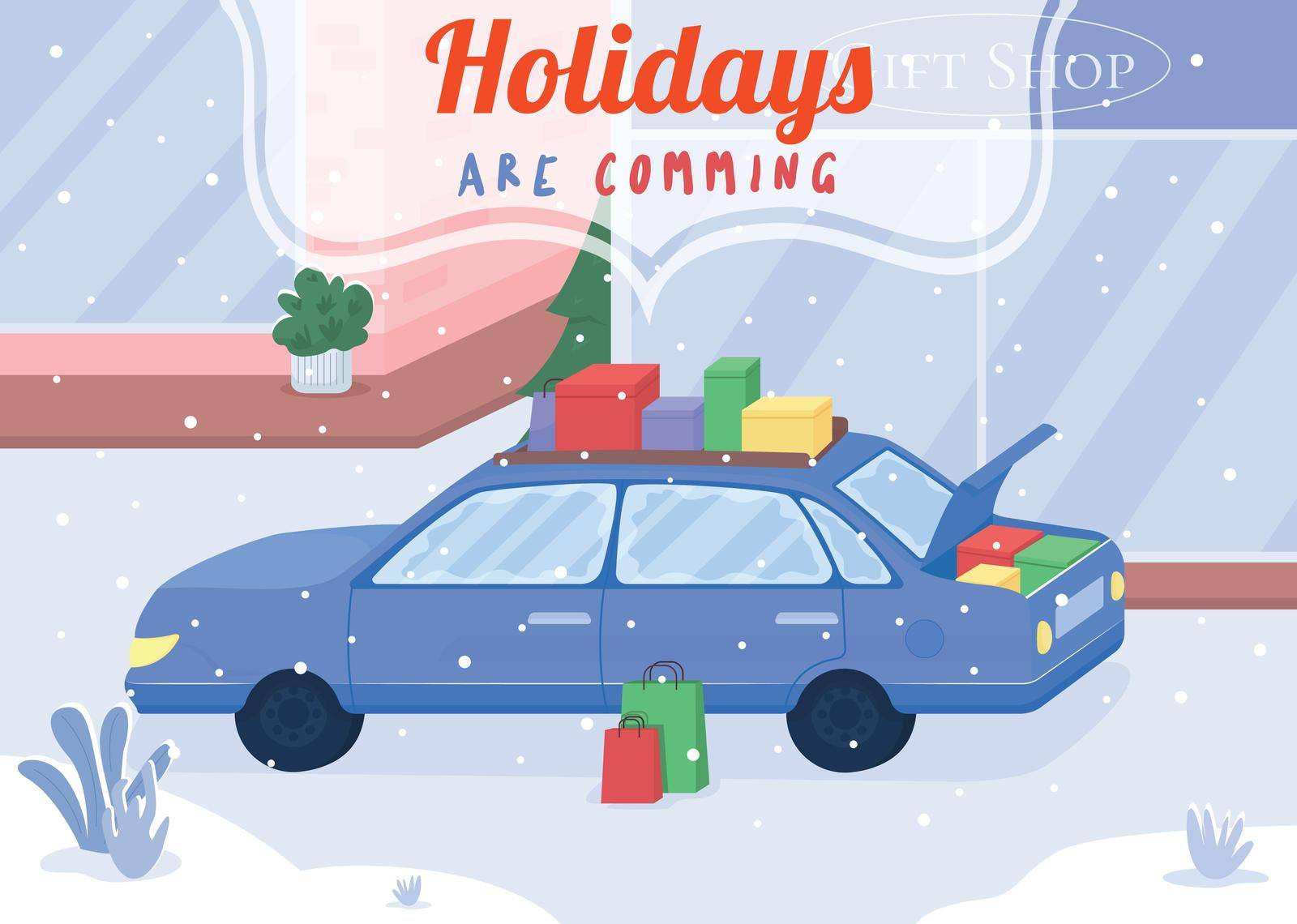 Holidays are coming poster flat vector template by ntl