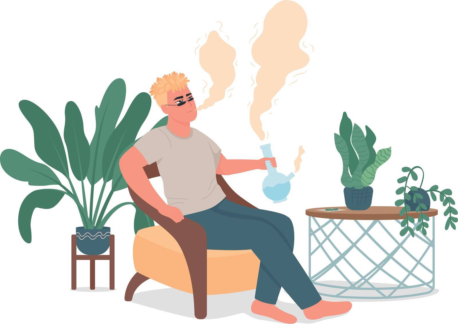 Man smoking bong flat color vector detailed character by ntl