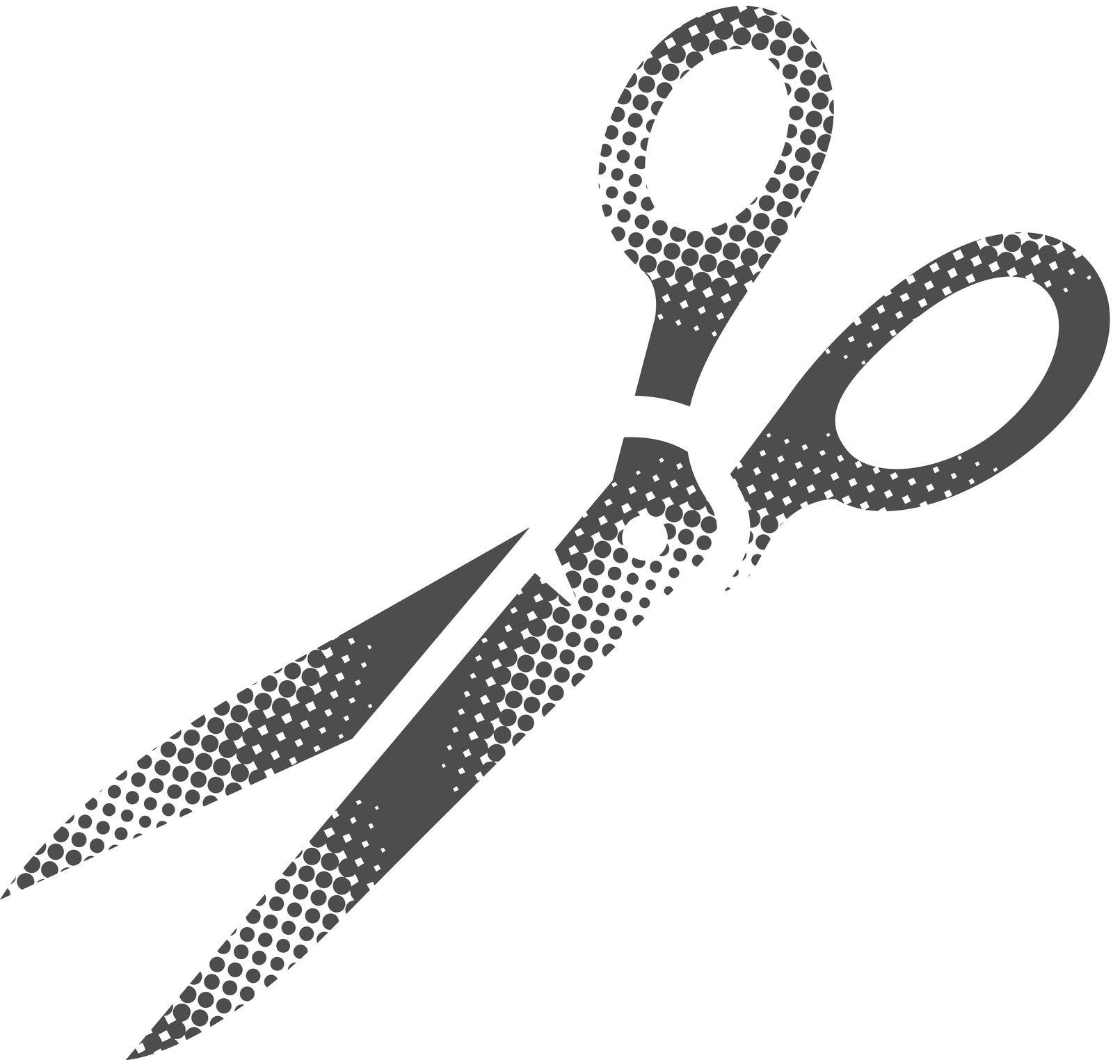 Scissor icon in halftone style. Black and white monochrome vector illustration.